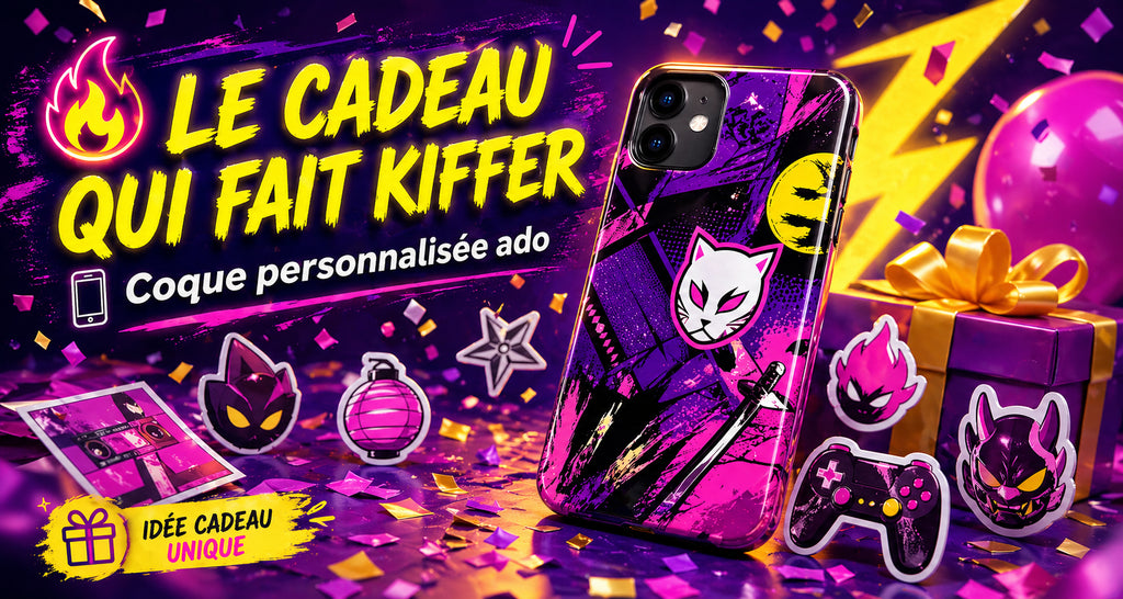 Coque de téléphone personnalisée pour ado avec design manga et ambiance anniversaire colorée