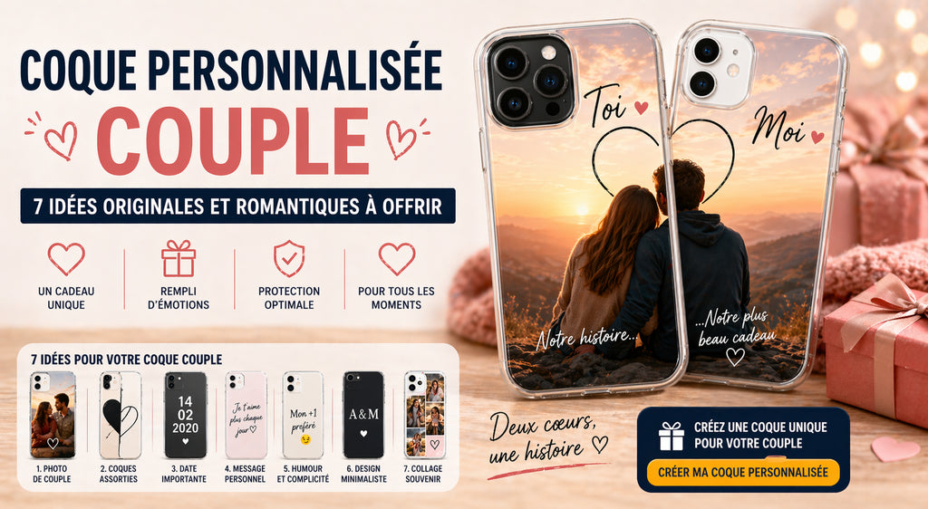 Coques personnalisées pour couple avec photo et message romantique, idée cadeau unique pour amoureux