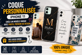 Coques personnalisées iPhone 11 avec photo, prénom et texte, designs uniques et modernes