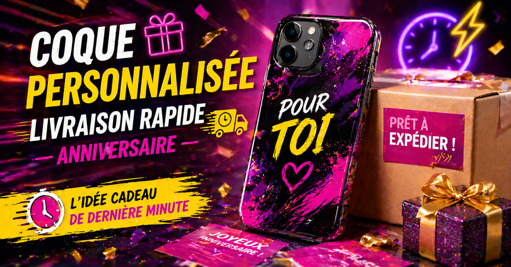 Coque de smartphone personnalisée prête à expédier avec livraison rapide, idée cadeau anniversaire de dernière minute