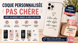 Coque personnalisée pas chère avec design minimaliste et message, idée cadeau à petit prix pour smartphone