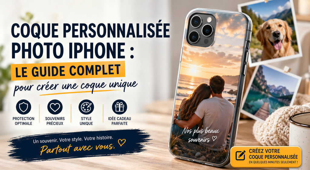 Coque personnalisée photo iPhone avec souvenir couple coucher de soleil, idée cadeau unique et personnalisée