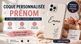 Coque personnalisée avec prénom Emma sur iPhone, design élégant et idée cadeau original