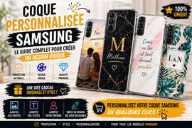 Coques personnalisées Samsung avec photo, prénom et texte, designs modernes pour smartphone Galaxy