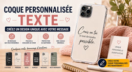 Coque personnalisée avec texte inspirant sur iPhone, design minimaliste avec message motivant