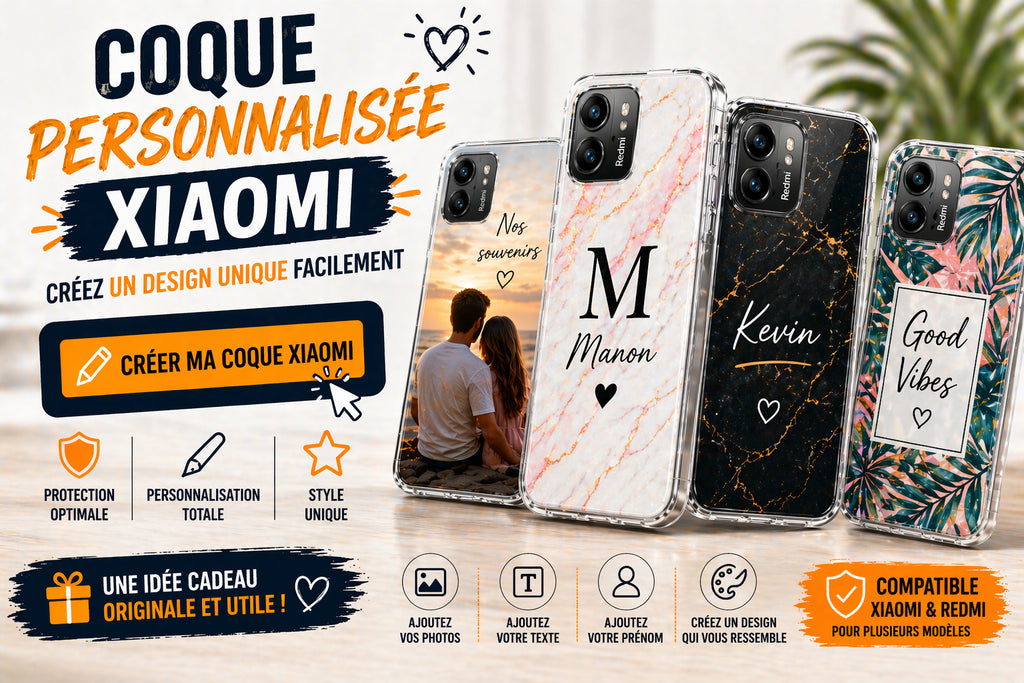 Coques personnalisées Xiaomi avec photo, prénom et texte, designs modernes et tendance pour smartphone Redmi