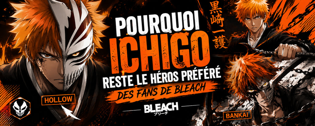 Ichigo Kurosaki en mode Bankai et Hollow sur une coque Bleach premium avec ambiance dark anime orange et noire