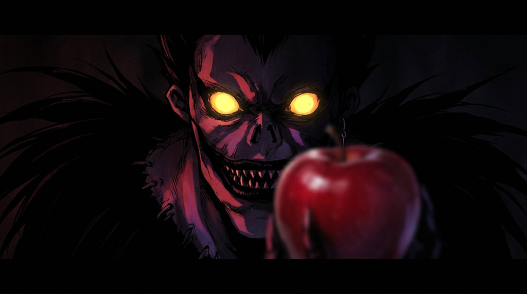 Ryuk shinigami Death Note fond sombre pomme rouge personnage préféré manga