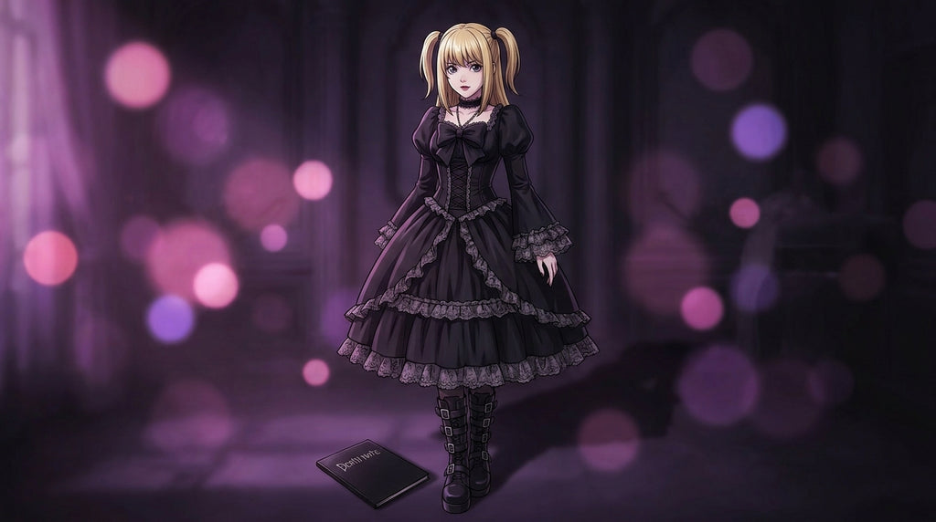 Misa Amane Death Note personnage lolita gothique carnet fond noir manga