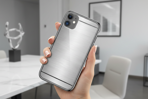 Protection renforcée Gris clair pour iPhone 12, motif Aluminium brossé