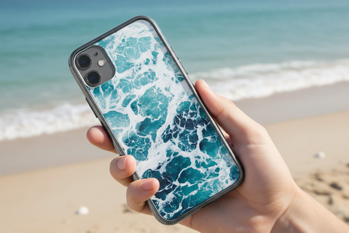 Protection renforcée pour mobile iPhone 12, motif bleu azur marbré