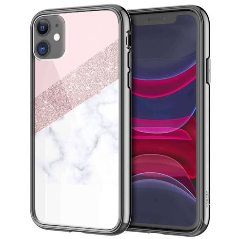 Coque iPhone 12 Marbre Swarovski Rose - MaCoquePerso