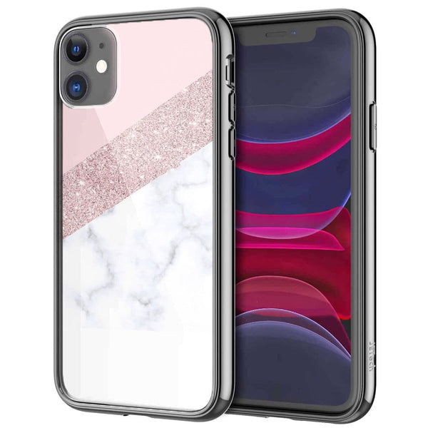 Coque iPhone 12 Marbre Swarovski Rose - MaCoquePerso