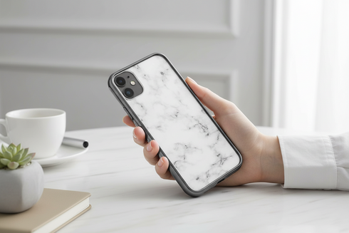 Protection premium pour iPhone 12 effet marbre blanc