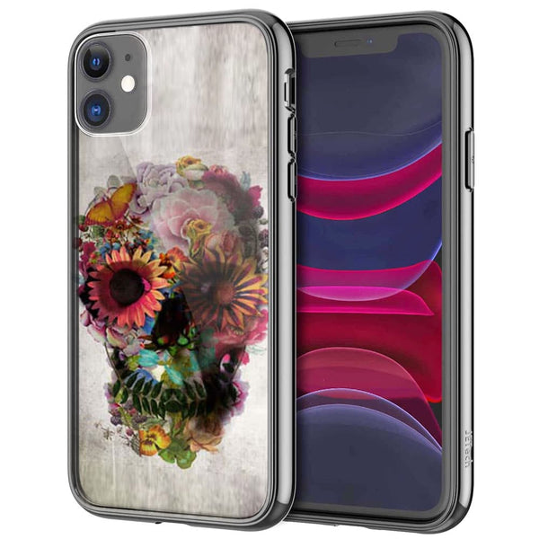 Coque iPhone 12 skull flowers gardening