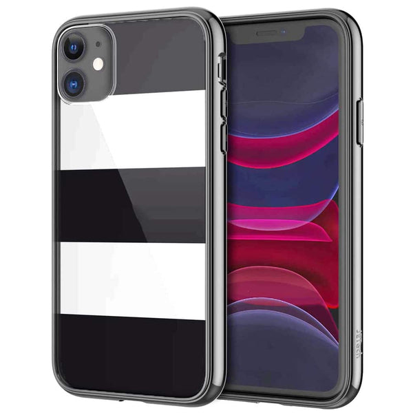 Coque pour iPhone 13 Bandes Mariniere Noires Blanches