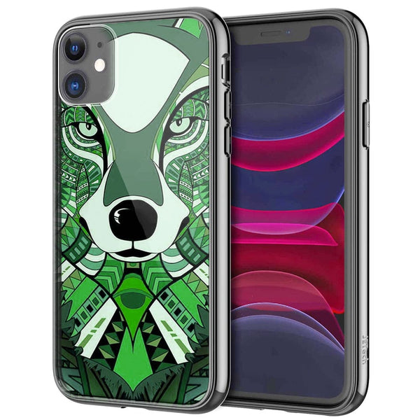 Coque iPhone 13 Loup Vert Azteque