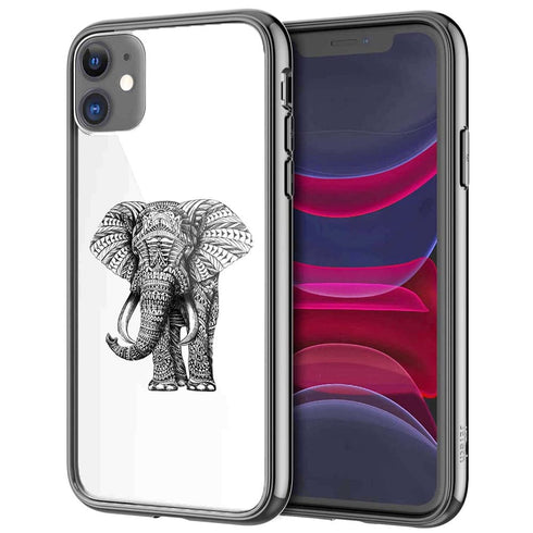 Coque iPhone 13 Noir dessin Blanc Elephant - IPHONE 13 PRO, Plexi
