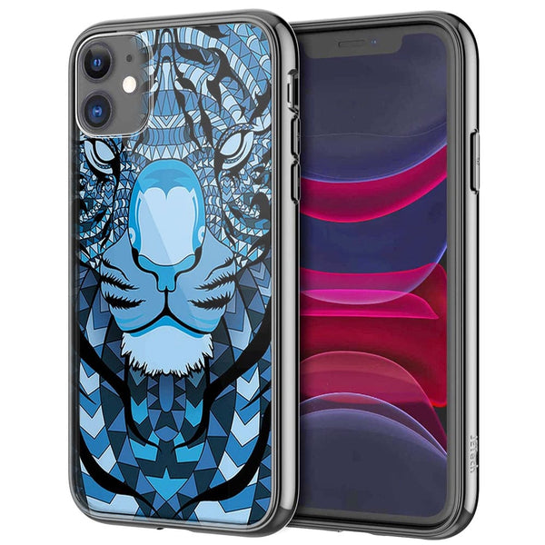 Coque iPhone 13 Tigre Bleu Aztec - Plexi, IPHONE 13 PRO