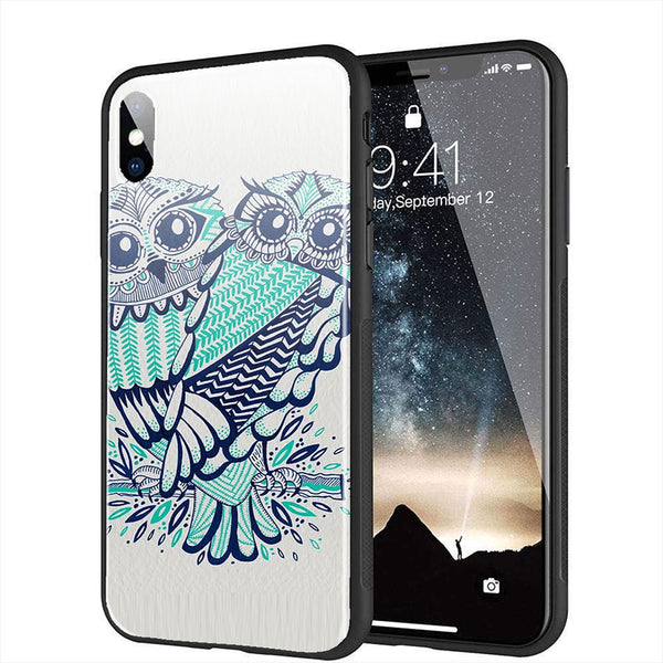 Coque iPhone X original Animaux hibou turquoise