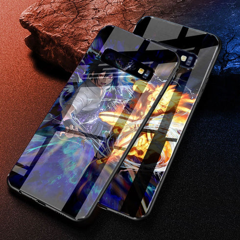 Coque Fight Naruto Sasuke en Verre Trempé pour Samsung Galaxy S10, Galaxy S10 Plus, Galaxy S10 Lite