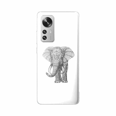 Coque Xiaomi 12 5G Noir dessin Blanc Elephant