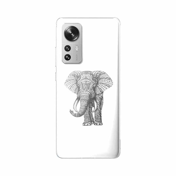 Coque Xiaomi 12 5G Noir dessin Blanc Elephant