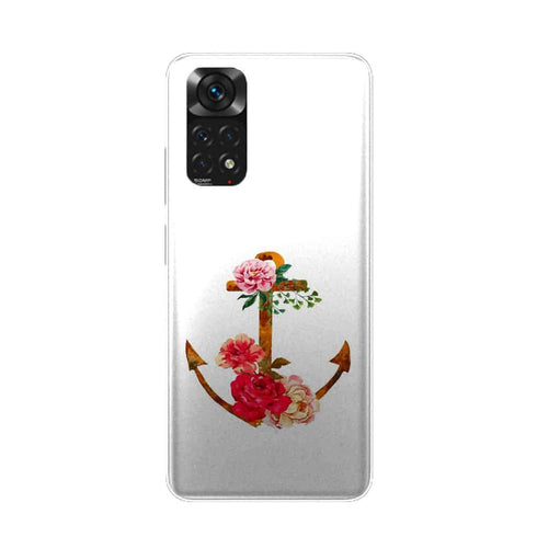 Coque Xiaomi Redmi Note 11 ancre florale fleurs roses et rouges
