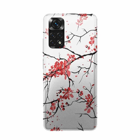 Coque Xiaomi Redmi Note 11 fleurs de cerisier orientales blanches et rouges