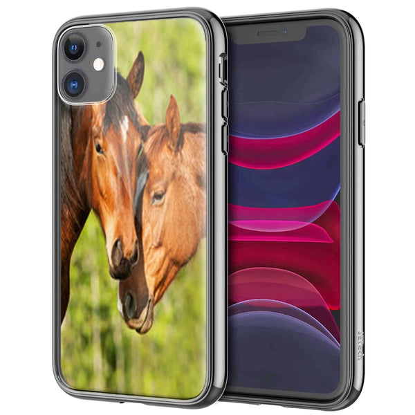 Amour Cheval, Coque iPhone 12, 11, X, XR, Xs, 8, 7, 6 en Verre Trempé, collection Animaux