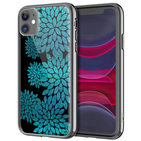 Coque Aqua Glitter Floral pour smartphones Apple iPhone, Samsung, Huawei, Xperia