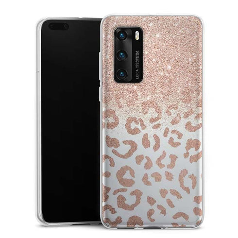 Coque Housse Leopard Strass Rose pour Huawei P40