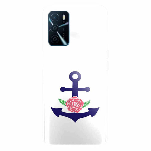 Coque Oppo A16 ancre florale bleu marine et rose