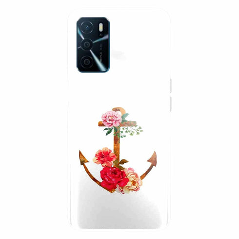Coque Oppo A16 ancre florale fleurs roses et rouges