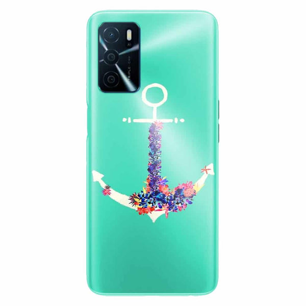 Coque Oppo A16 ancre florale turquoise