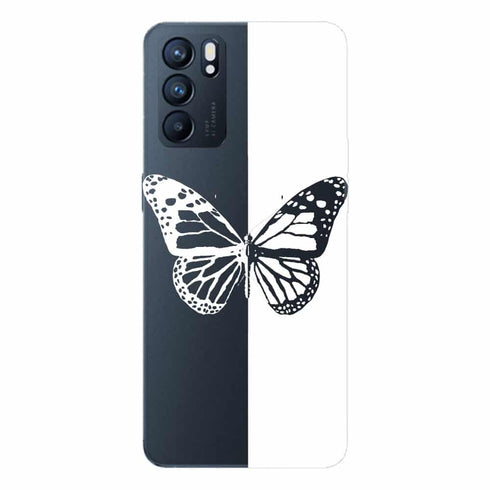 Coque Oppo Reno6 5G Butterfly Noir et Blanc