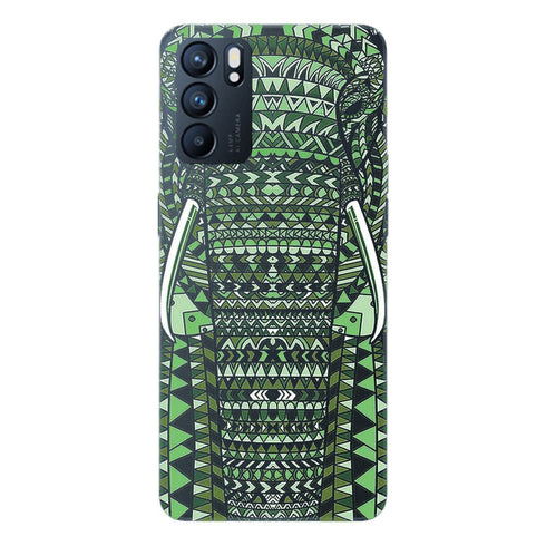 Coque Oppo Reno6 5G Elephant Vert Azteque