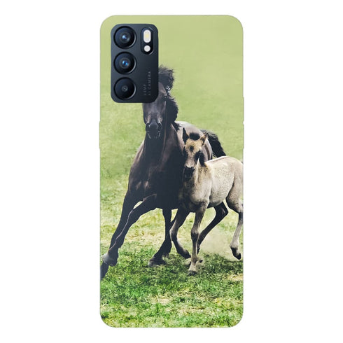Coque Oppo Reno6 5G Horses, Wild Duelmener ponies, mare and foal