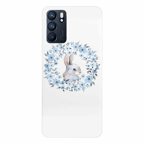 Coque Oppo Reno6 5G Lapin Fleur Bleue