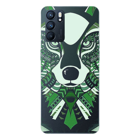 Coque Oppo Reno6 5G Loup Vert Azteque