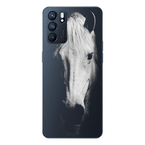 Coque Oppo Reno6 5G Tete de Cheval Noir et Blanc