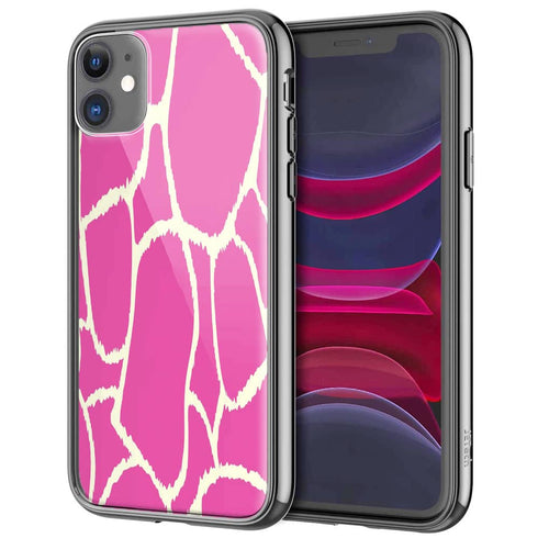 Pelage Girafe, Coque pour iPhone en Verre Trempé personnalisée Pelage Girafe Rose