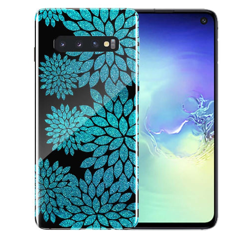 Coque Antichocs Plexi pour Samsung S10 Motif Aqua Glitter Flowers