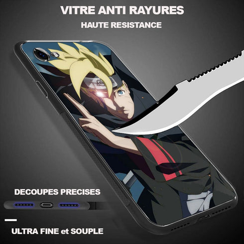 Coque plexiglass Boruto Jougan pour iPhone X, XS, XR, iPhone 11