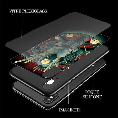 Coque vitre arriere Plexiglass iPhone X, XR, XS, 11 Dragon Shenron