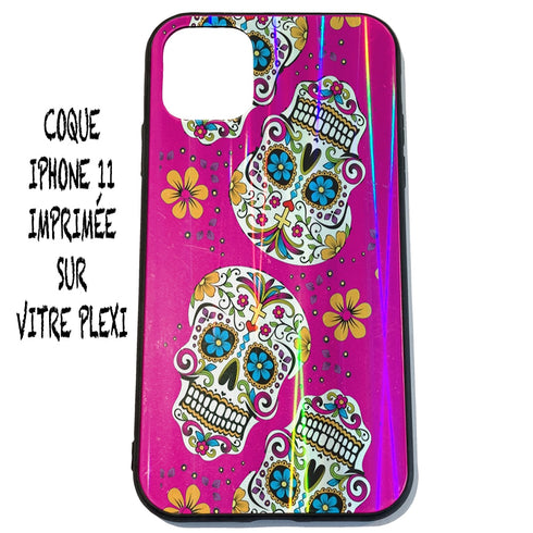 Coque en Plexiglass iPhone 11 Tete de Mort Mexicaine Rose