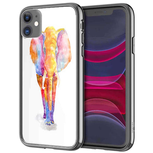 Rainbow Elephant, Coque iPhone 12, iPhone 11, iPhone X, iPhone XR, iPhone 8, iPhone 8 plus, iPhone 7, iPhone 6, iPhone 5, iPhone 5c en Verre Trempé, collection Animaux
