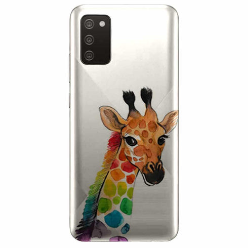 Coque protection Samsung A02S girafe multicouleurs - Animaux colorés