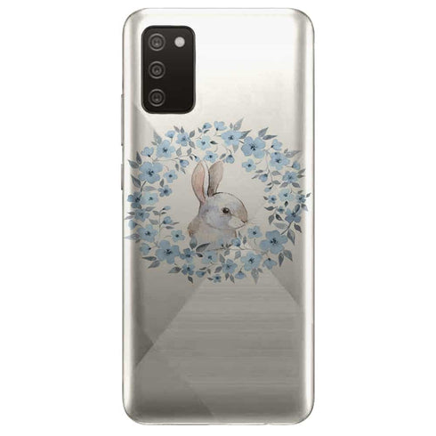 Coque Samsung Galaxy A02S lapin fleur bleue