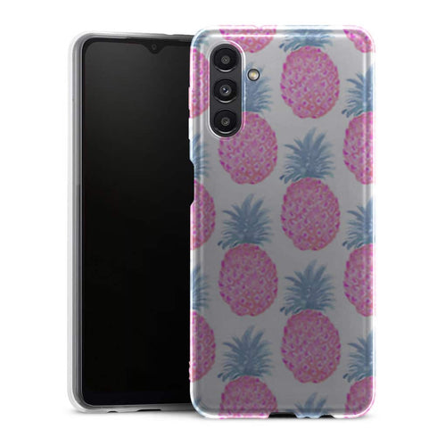 Coque Samsung A13 5G Watercolor Ananas - MaCoquePerso - housse Silicone protection intégrale renforcée premium, motif aesthetic rose et bleu sur fond blanc, pour les filles girly